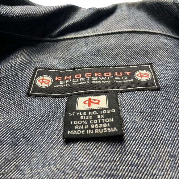 Knockout Jeans Los Angeles Mens Light Blue Denim Jacket Size XXXL Hip Hop Y2K - Picture 13 of 14
